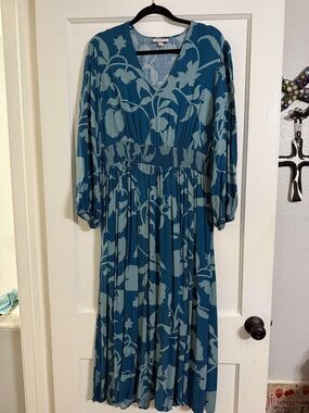 Knox Rose Teal Floral V-Neck Midi Dress